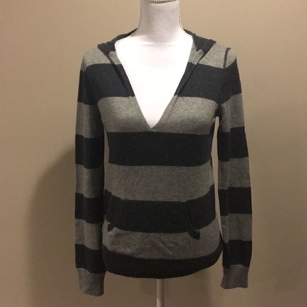 J. Crew Grey Striped Hooded Sweater with Pocket